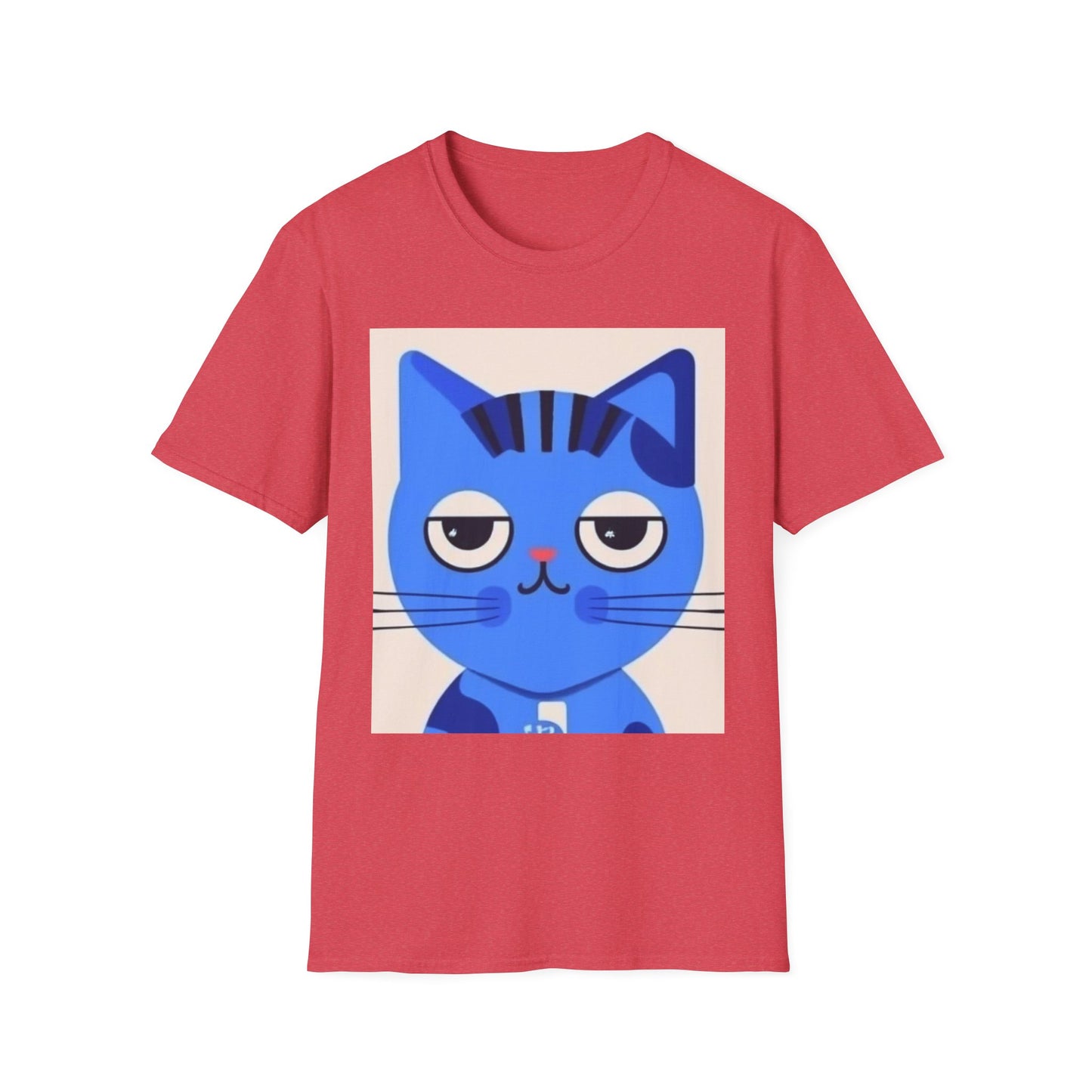 Whimsical Blue Cat Unisex Softstyle T-Shirt - Fun Graphic Tee for Cat Lovers