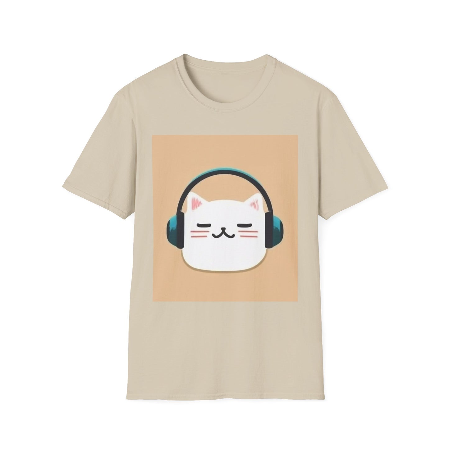 Cute Cat with Headphones Unisex Softstyle T-Shirt