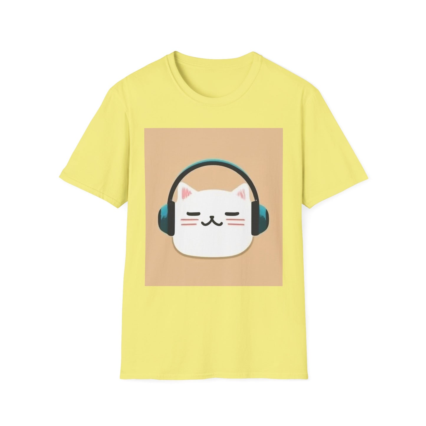 Cute Cat with Headphones Unisex Softstyle T-Shirt