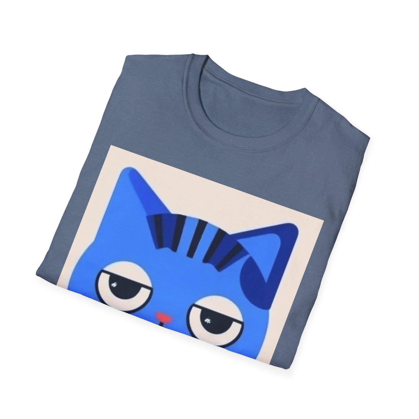 Whimsical Blue Cat Unisex Softstyle T-Shirt - Fun Graphic Tee for Cat Lovers