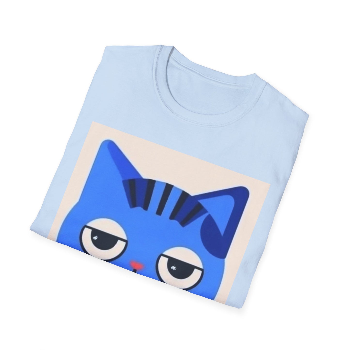 Whimsical Blue Cat Unisex Softstyle T-Shirt - Fun Graphic Tee for Cat Lovers