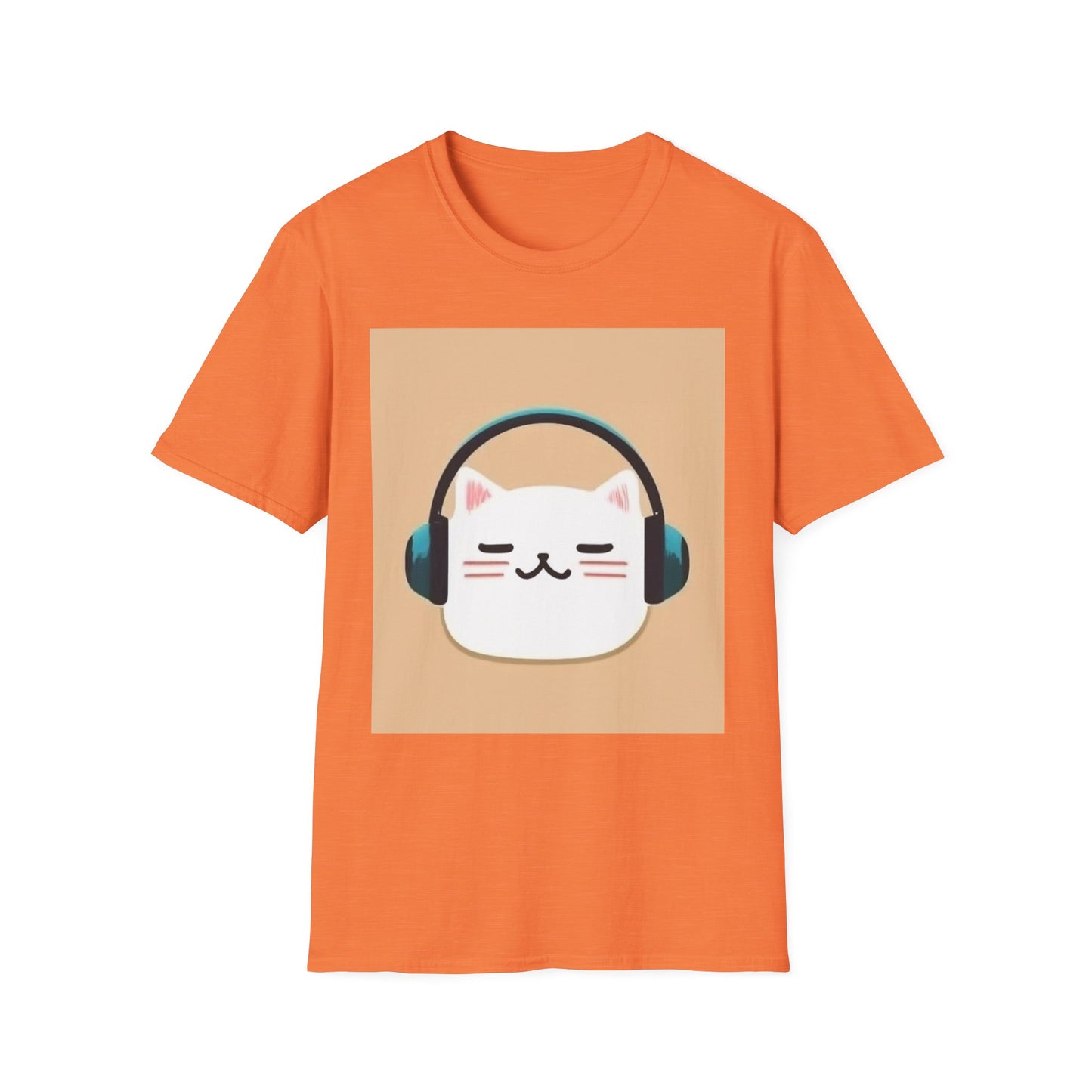 Cute Cat with Headphones Unisex Softstyle T-Shirt