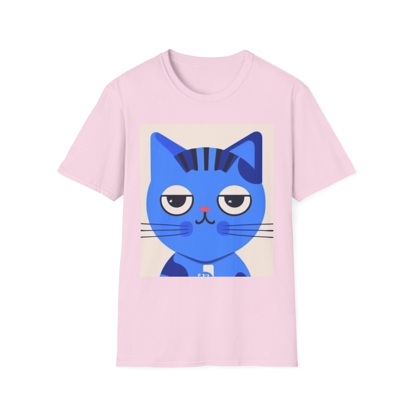 Whimsical Blue Cat Unisex Softstyle T-Shirt - Fun Graphic Tee for Cat Lovers