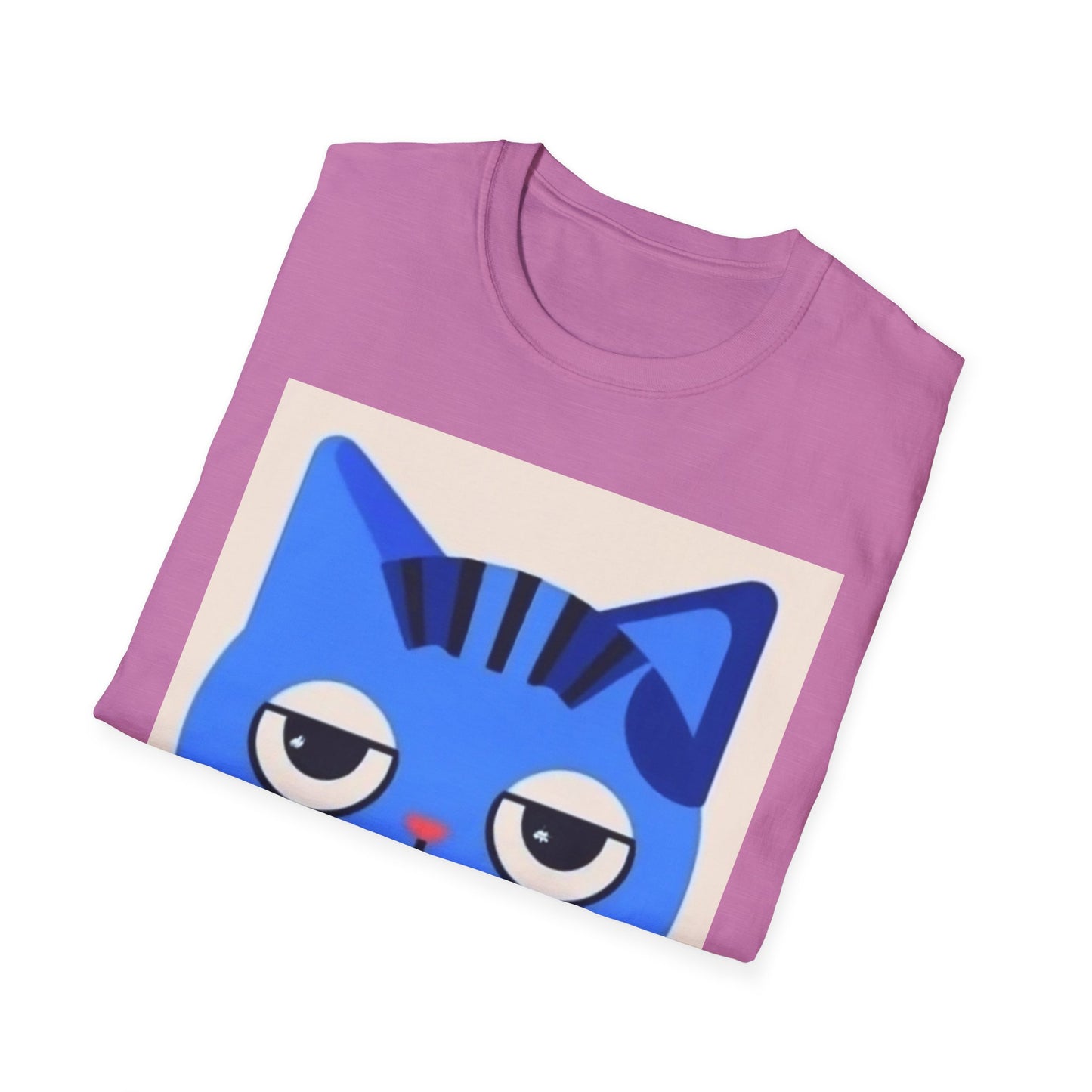 Whimsical Blue Cat Unisex Softstyle T-Shirt - Fun Graphic Tee for Cat Lovers