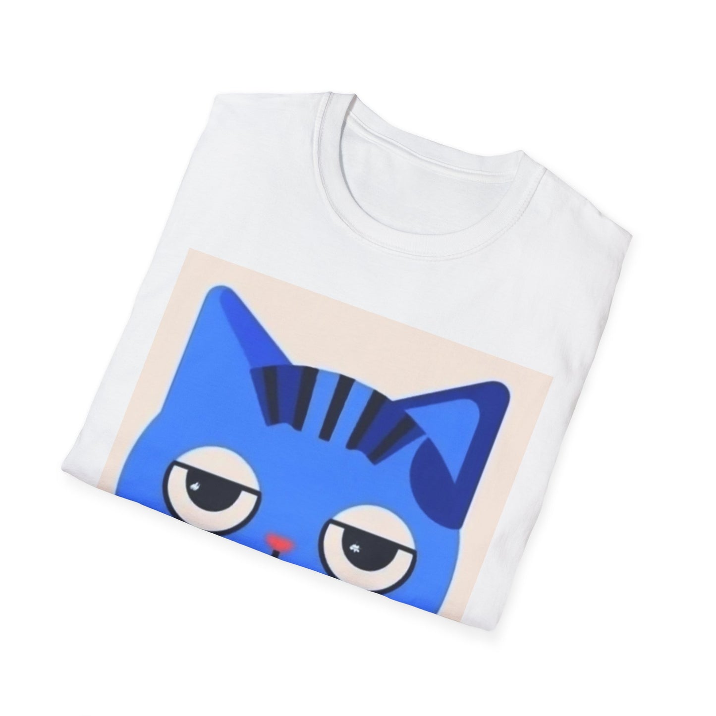 Whimsical Blue Cat Unisex Softstyle T-Shirt - Fun Graphic Tee for Cat Lovers