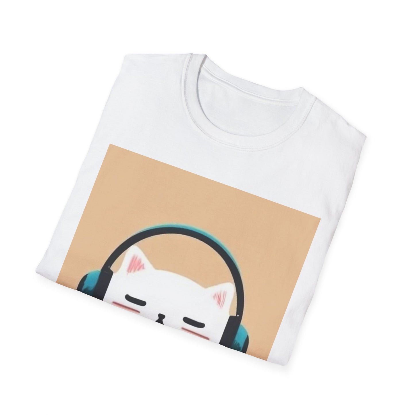 Cute Cat with Headphones Unisex Softstyle T-Shirt