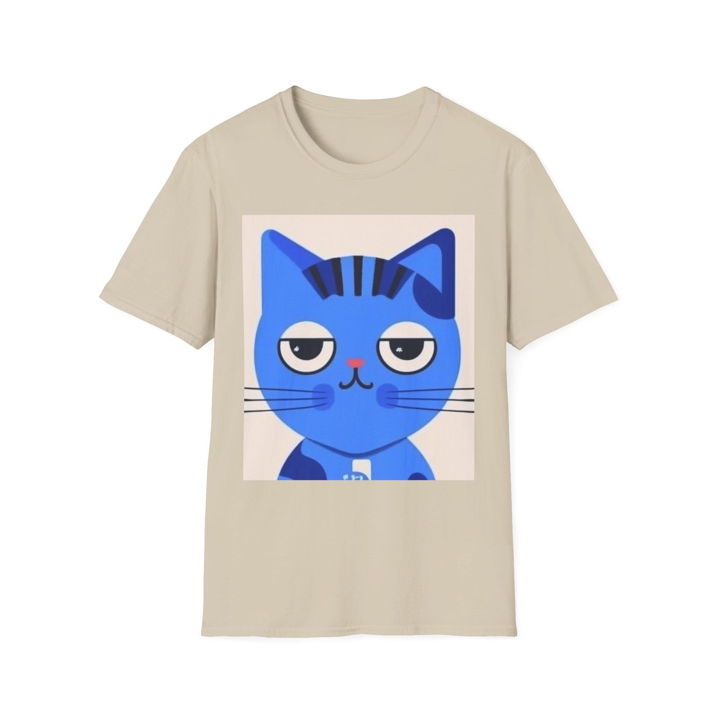 Whimsical Blue Cat Unisex Softstyle T-Shirt - Fun Graphic Tee for Cat Lovers