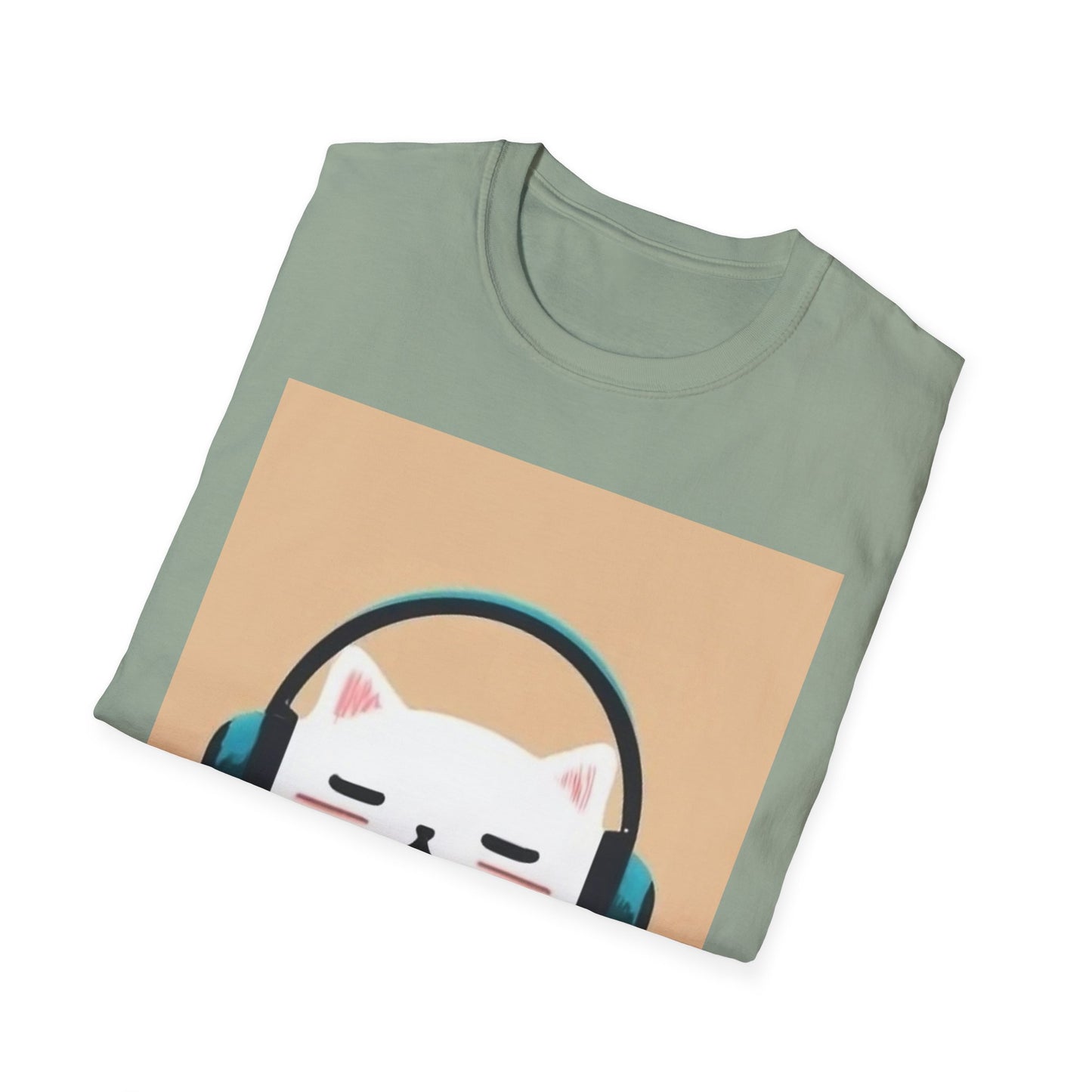 Cute Cat with Headphones Unisex Softstyle T-Shirt