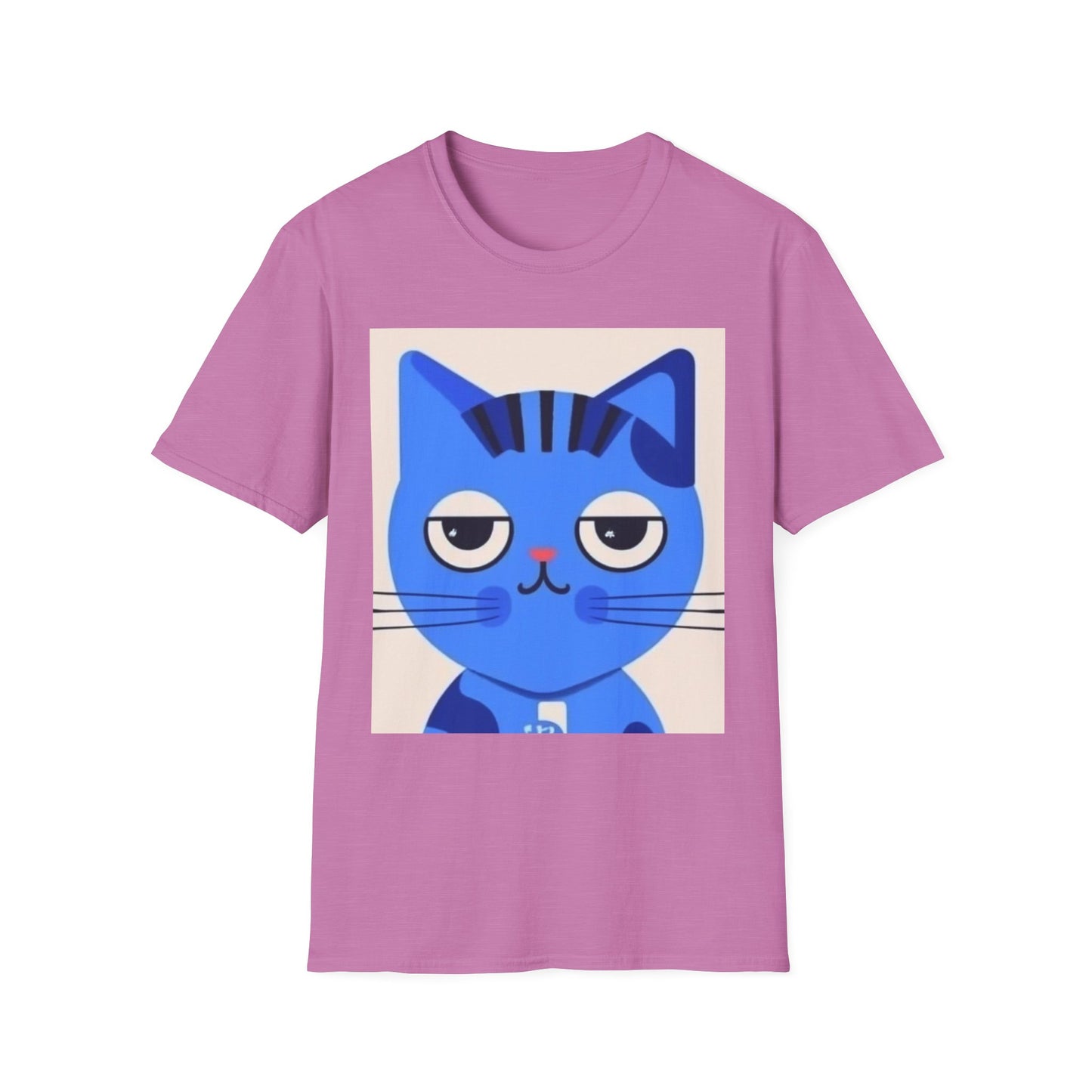 Whimsical Blue Cat Unisex Softstyle T-Shirt - Fun Graphic Tee for Cat Lovers