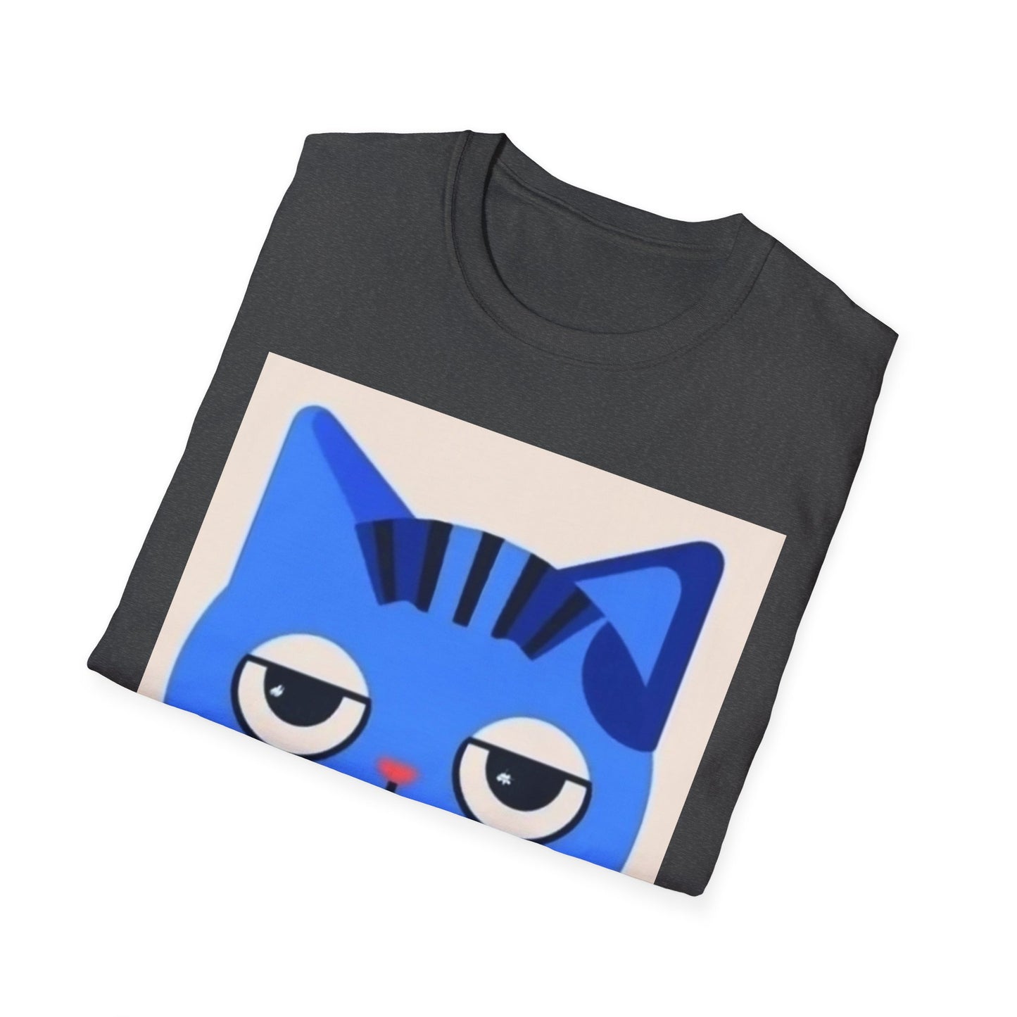 Whimsical Blue Cat Unisex Softstyle T-Shirt - Fun Graphic Tee for Cat Lovers