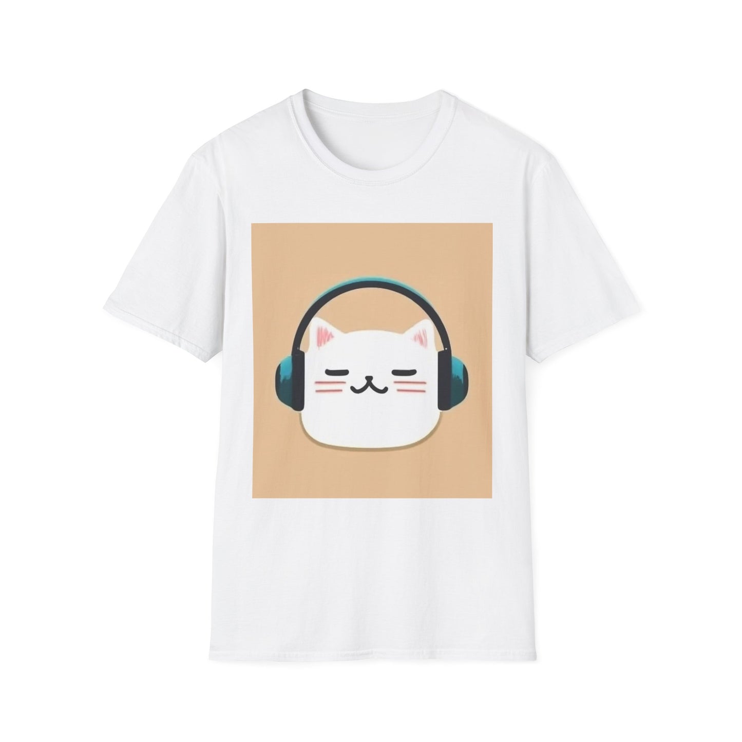 Cute Cat with Headphones Unisex Softstyle T-Shirt