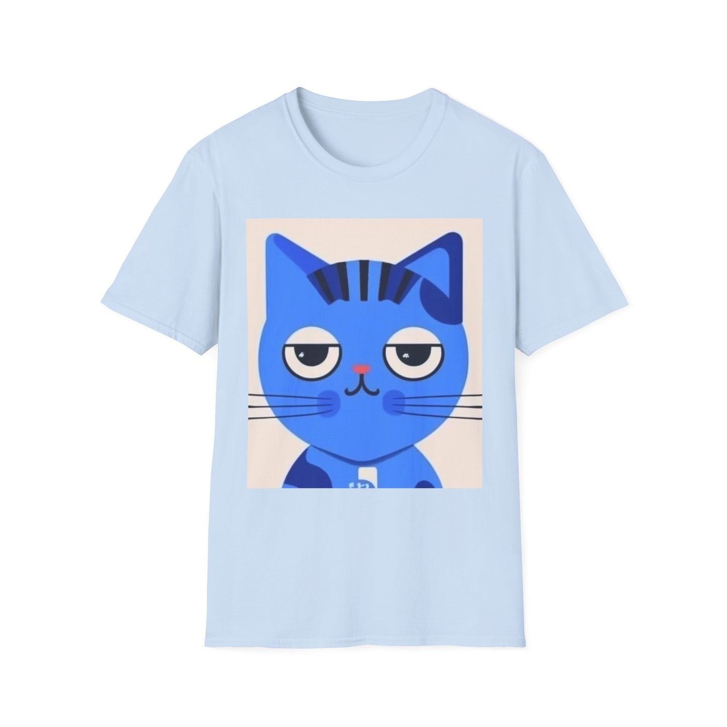 Whimsical Blue Cat Unisex Softstyle T-Shirt - Fun Graphic Tee for Cat Lovers