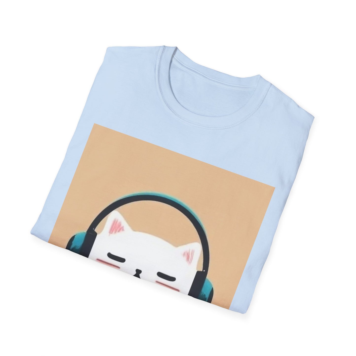 Cute Cat with Headphones Unisex Softstyle T-Shirt