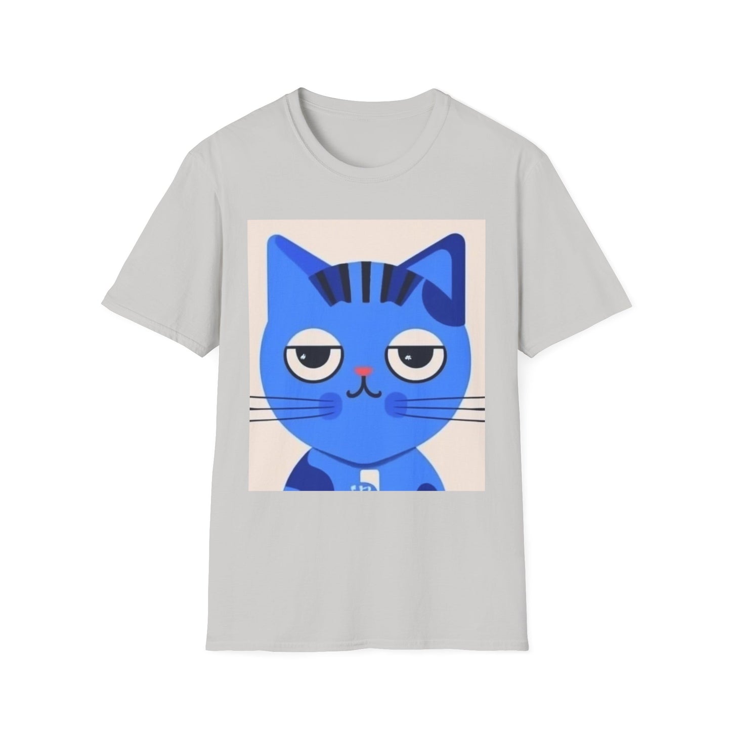 Whimsical Blue Cat Unisex Softstyle T-Shirt - Fun Graphic Tee for Cat Lovers