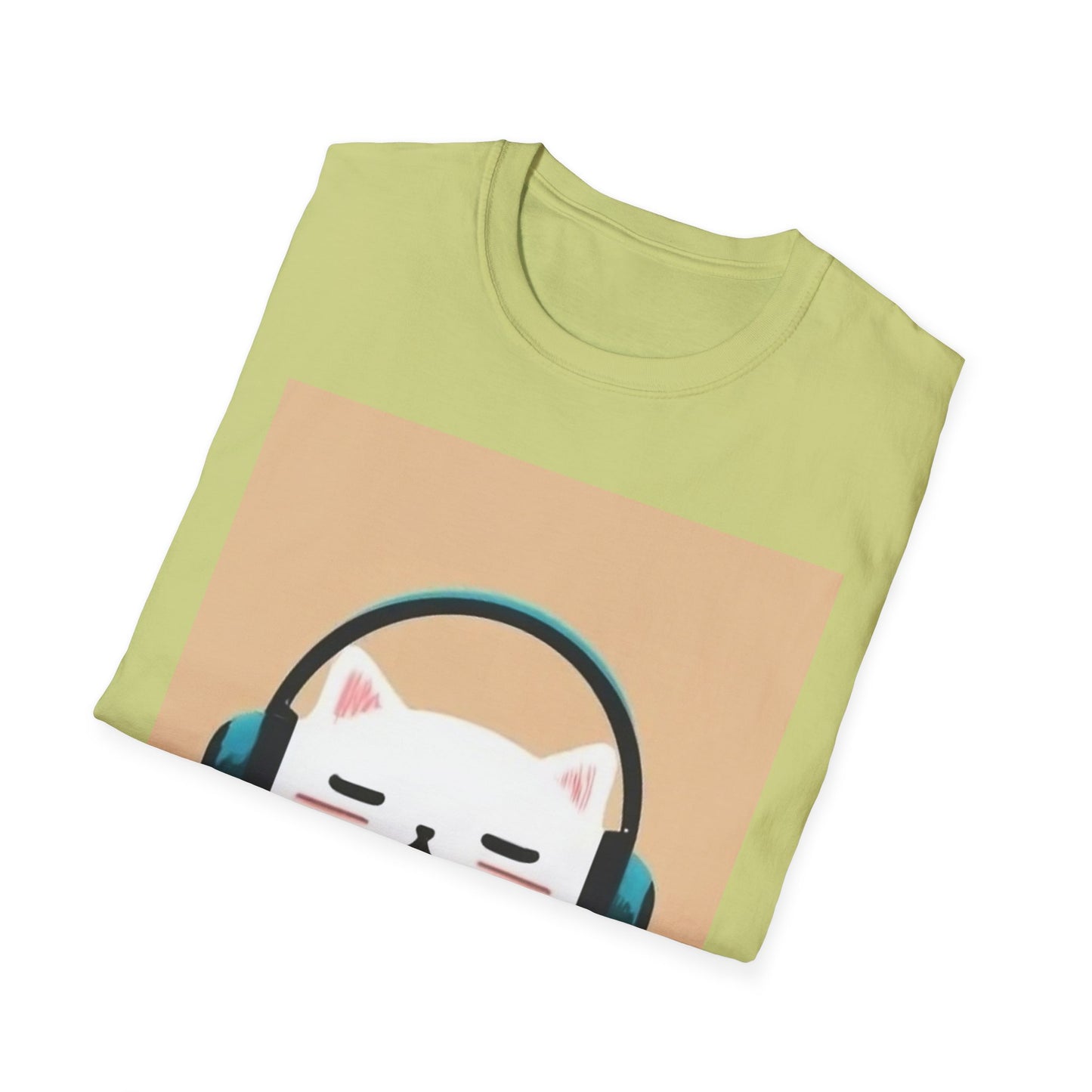 Cute Cat with Headphones Unisex Softstyle T-Shirt