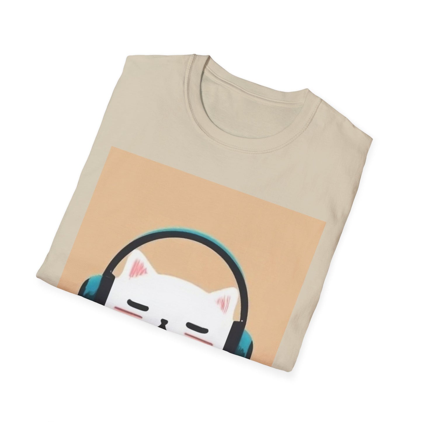 Cute Cat with Headphones Unisex Softstyle T-Shirt