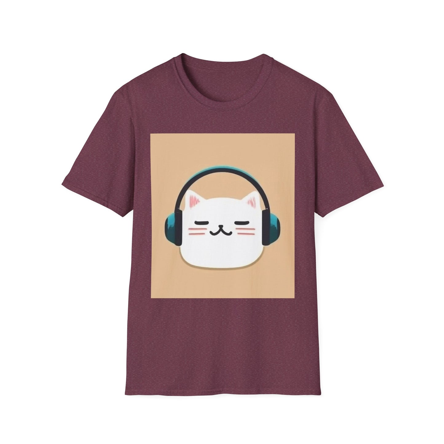 Cute Cat with Headphones Unisex Softstyle T-Shirt