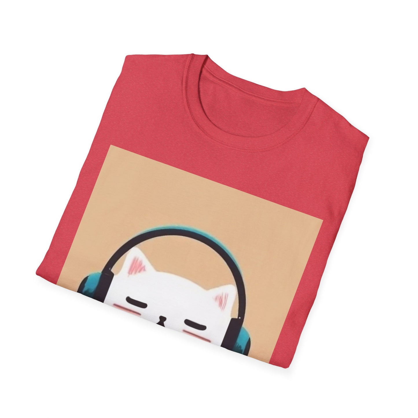 Cute Cat with Headphones Unisex Softstyle T-Shirt