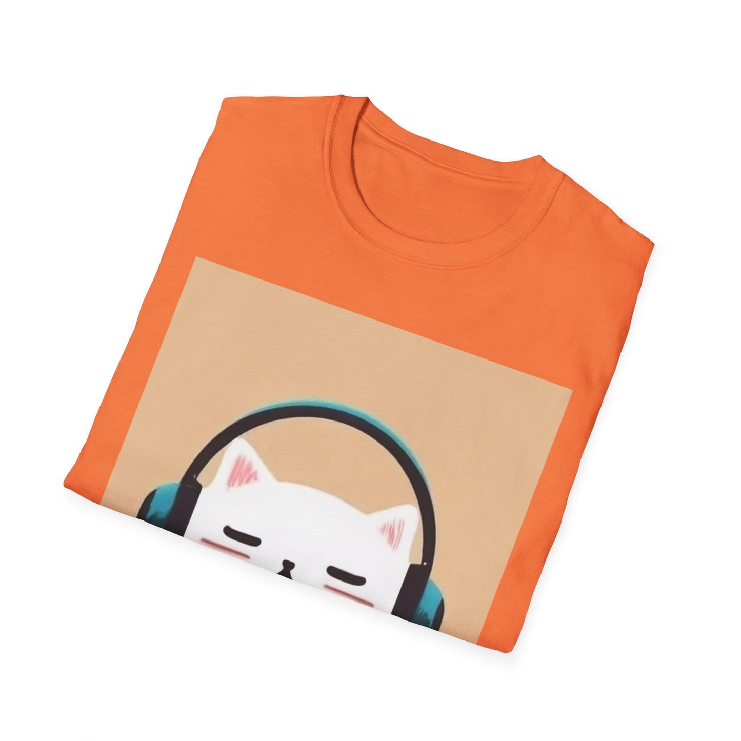 Cute Cat with Headphones Unisex Softstyle T-Shirt