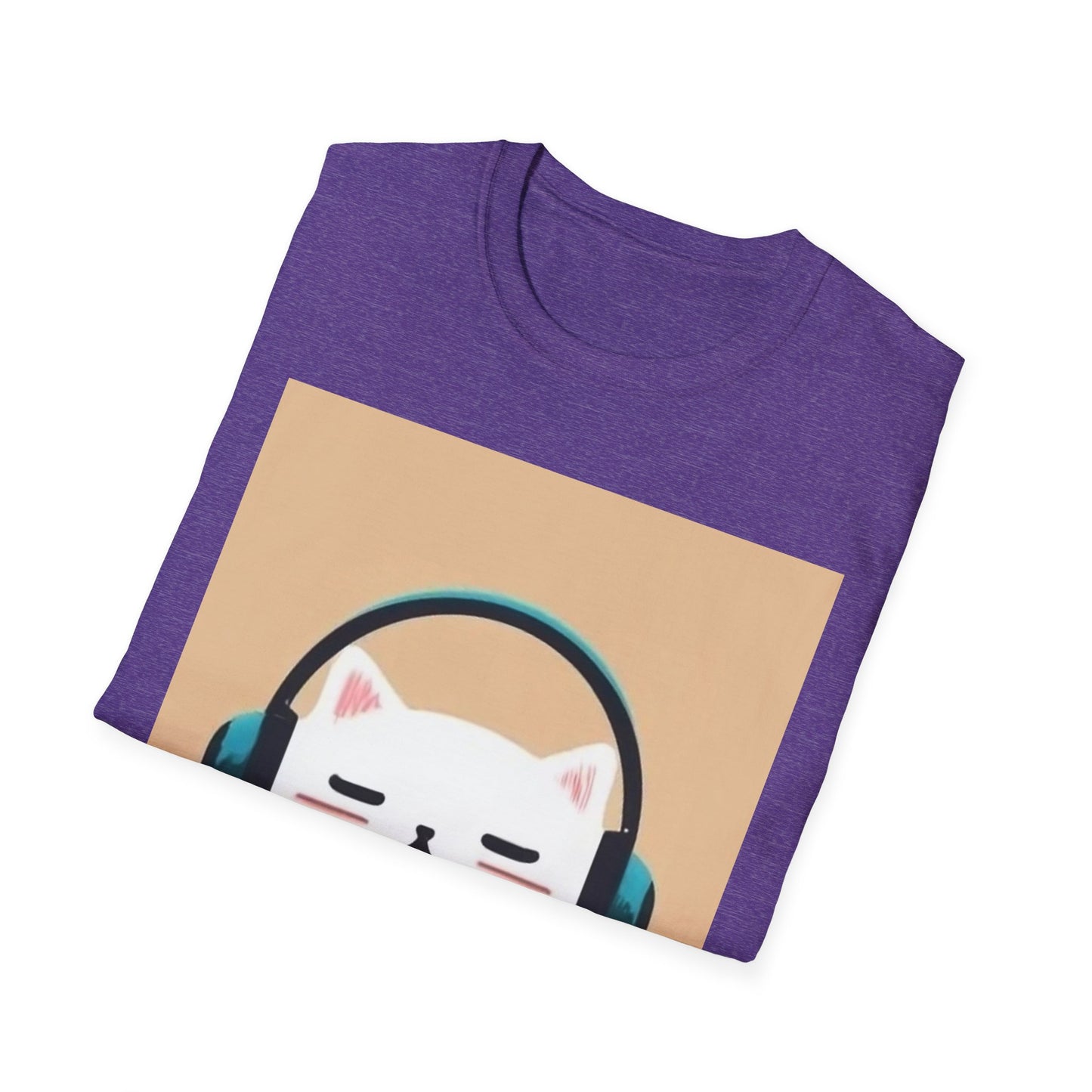 Cute Cat with Headphones Unisex Softstyle T-Shirt