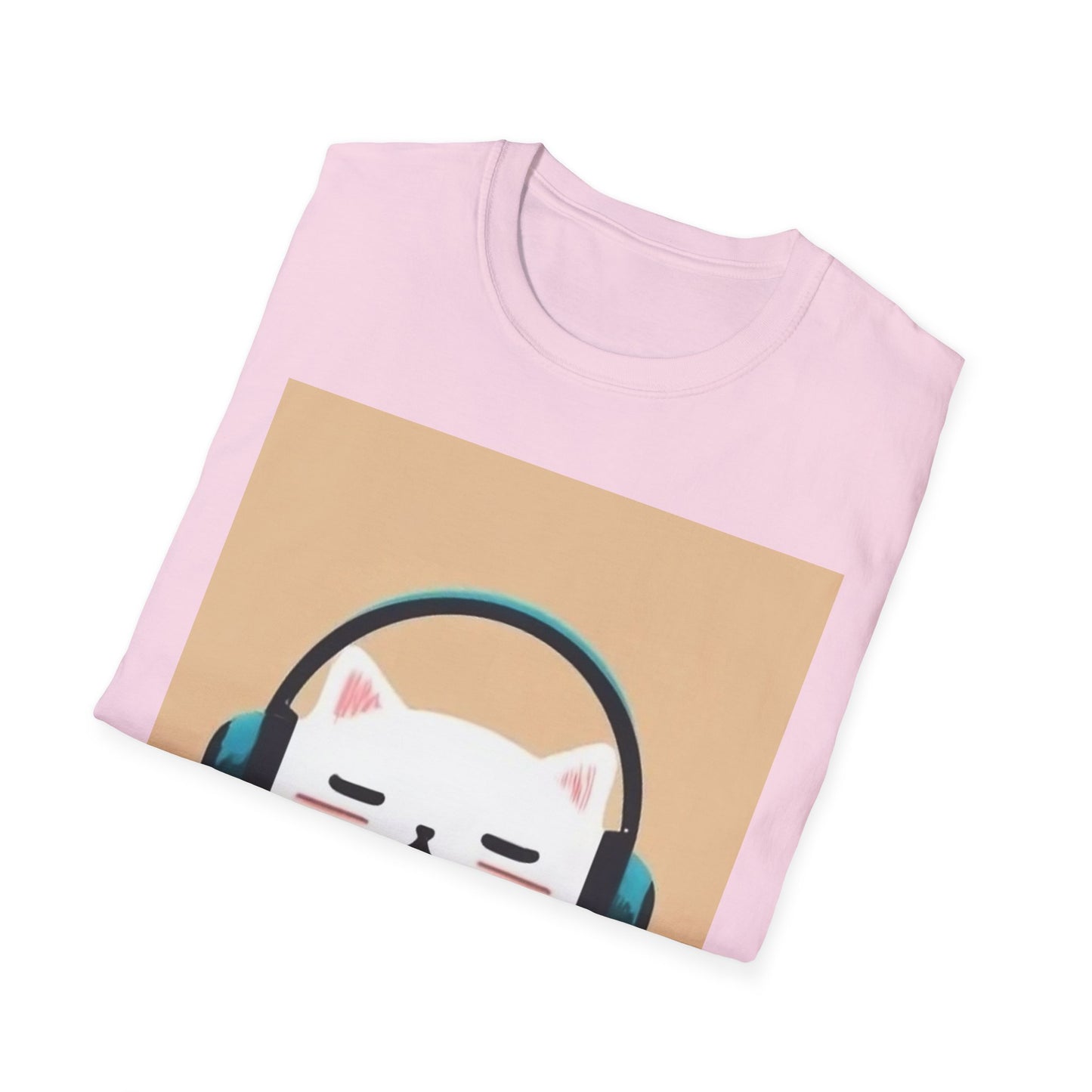 Cute Cat with Headphones Unisex Softstyle T-Shirt