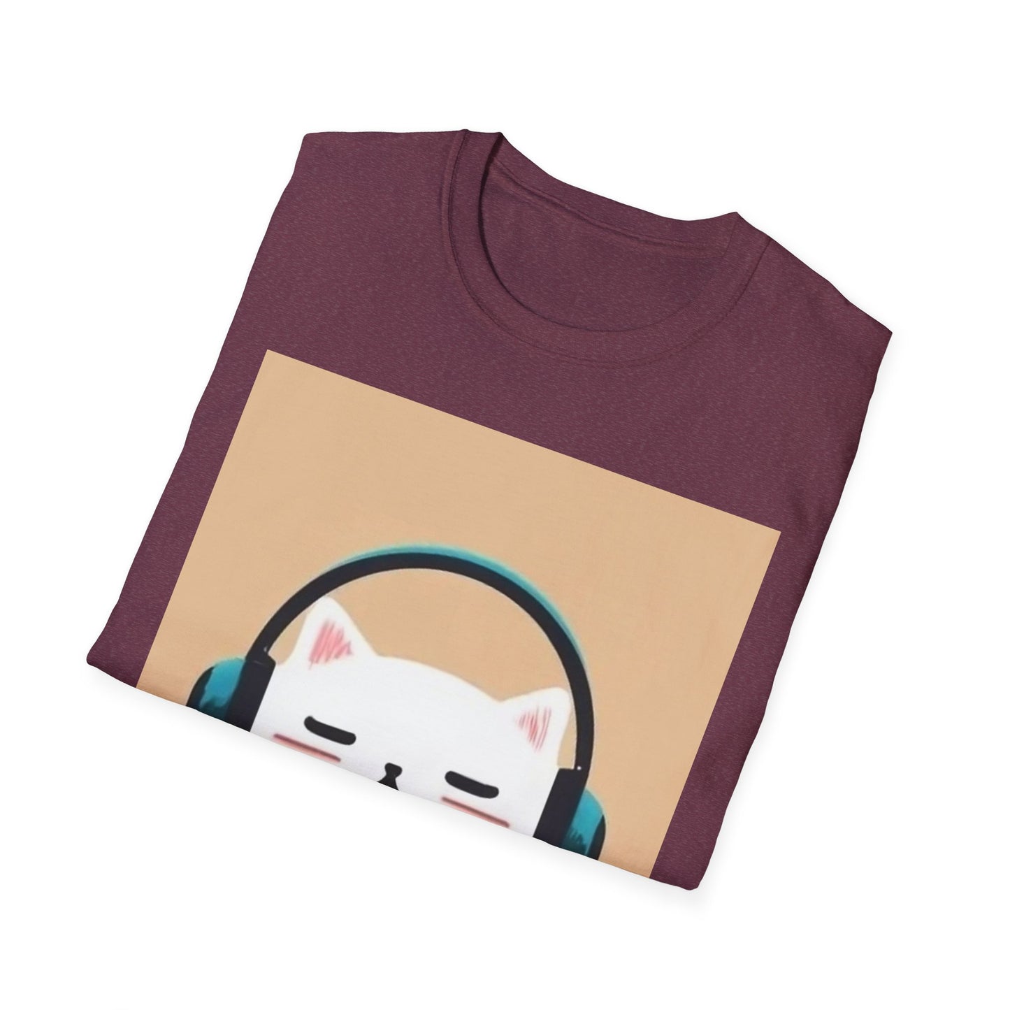 Cute Cat with Headphones Unisex Softstyle T-Shirt