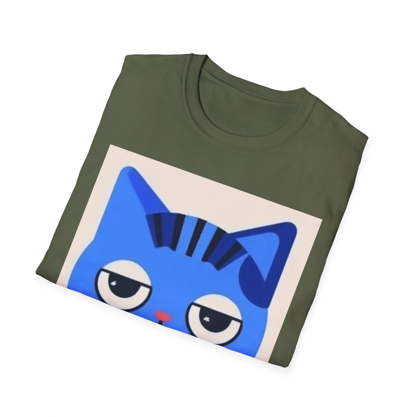 Whimsical Blue Cat Unisex Softstyle T-Shirt - Fun Graphic Tee for Cat Lovers