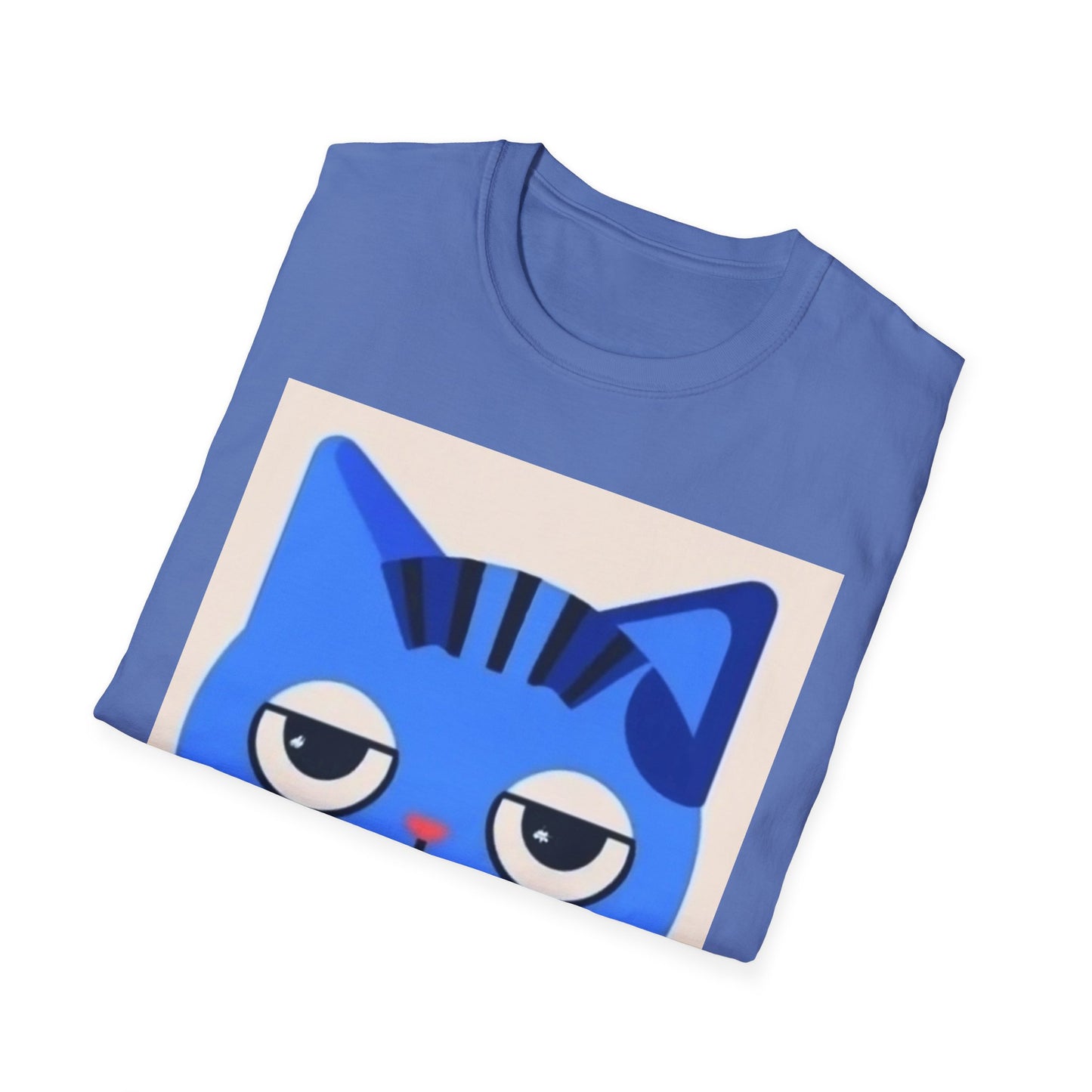 Whimsical Blue Cat Unisex Softstyle T-Shirt - Fun Graphic Tee for Cat Lovers