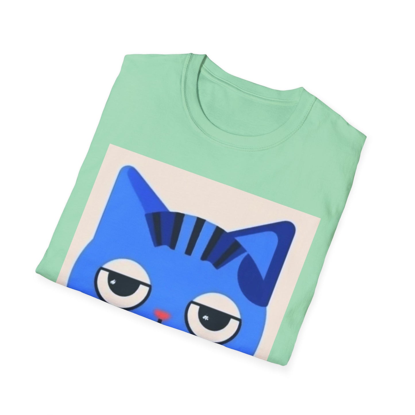 Whimsical Blue Cat Unisex Softstyle T-Shirt - Fun Graphic Tee for Cat Lovers