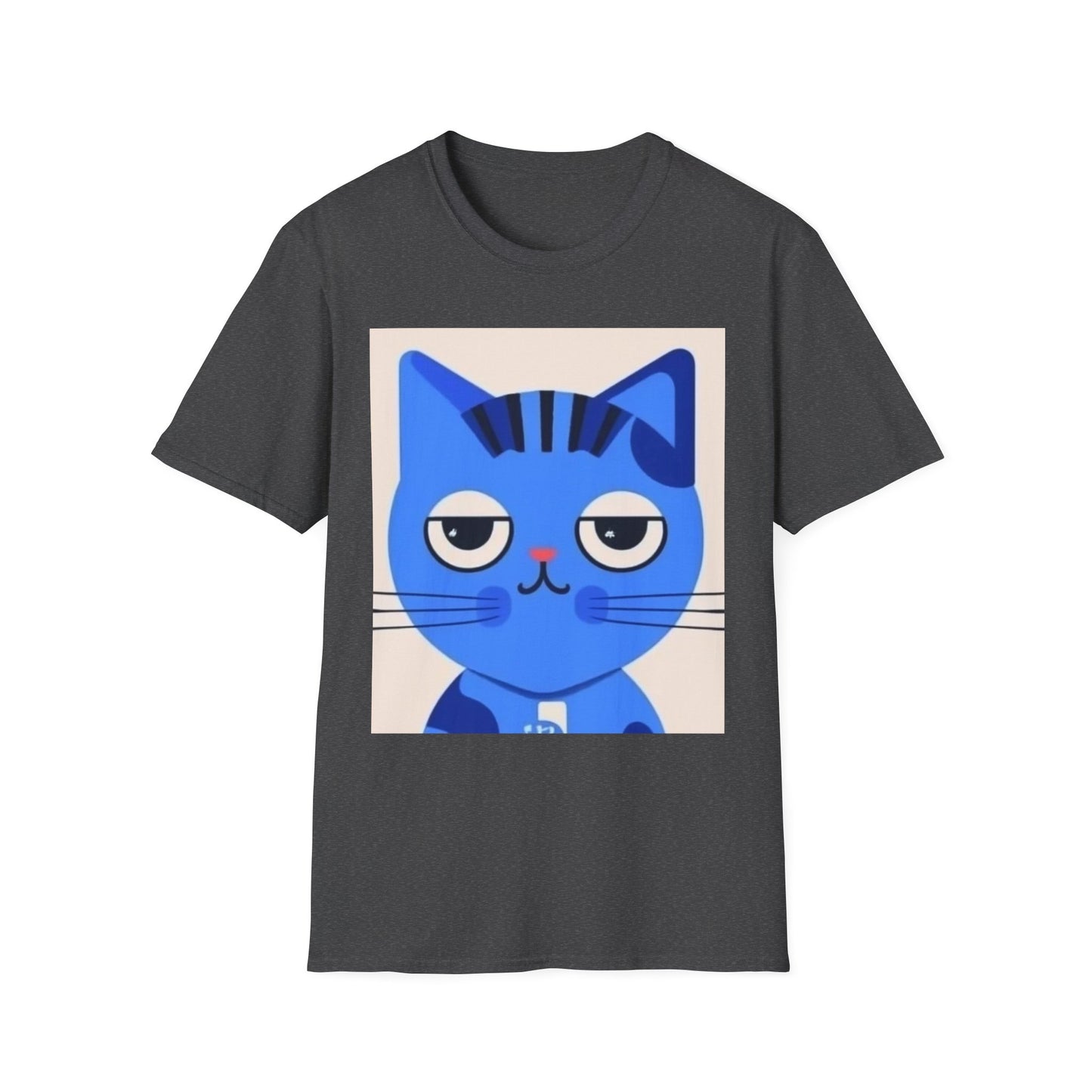 Whimsical Blue Cat Unisex Softstyle T-Shirt - Fun Graphic Tee for Cat Lovers