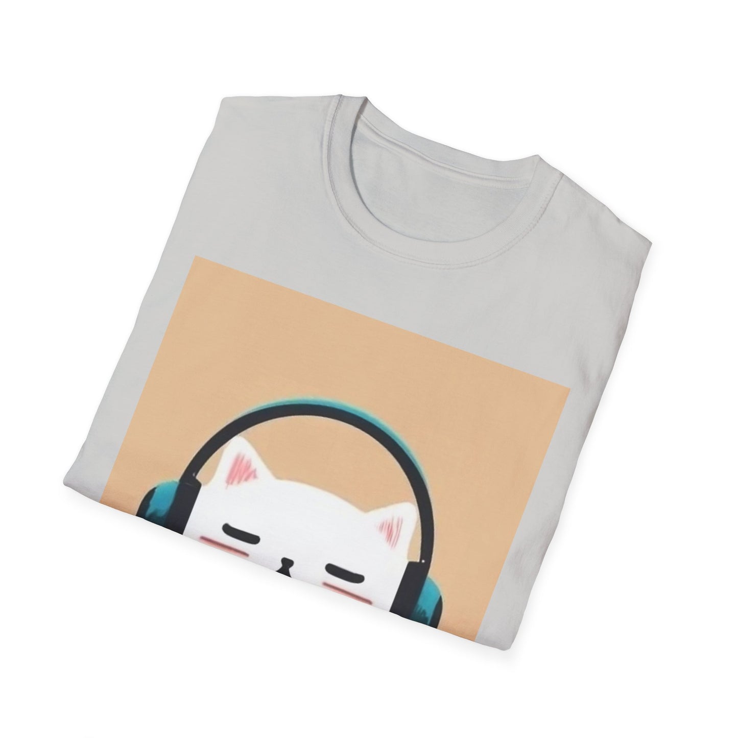 Cute Cat with Headphones Unisex Softstyle T-Shirt