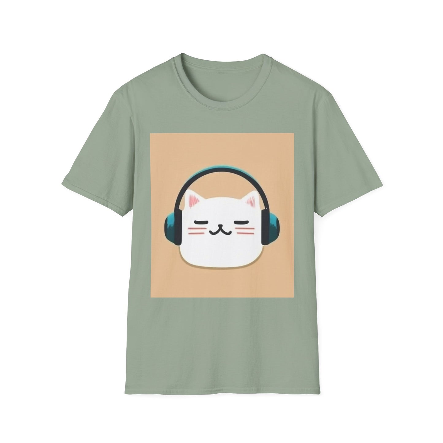 Cute Cat with Headphones Unisex Softstyle T-Shirt