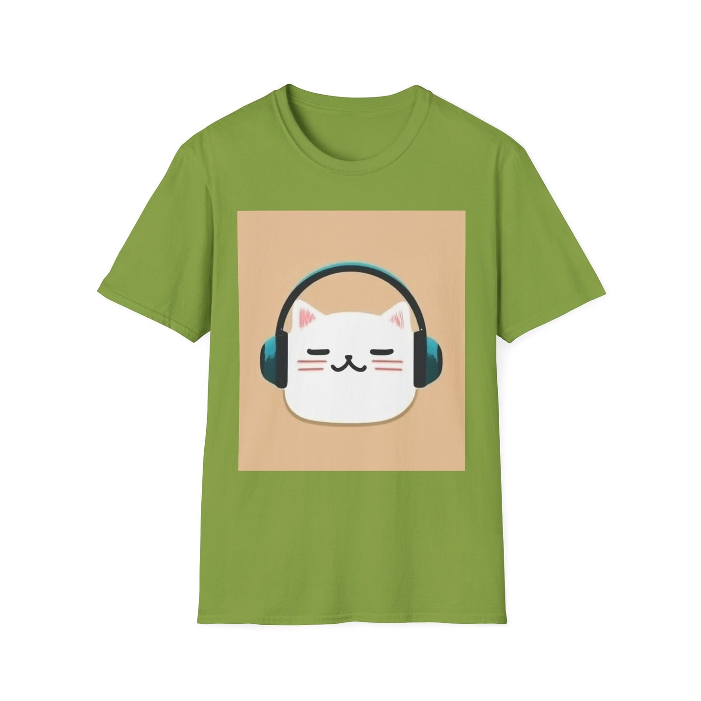 Cute Cat with Headphones Unisex Softstyle T-Shirt