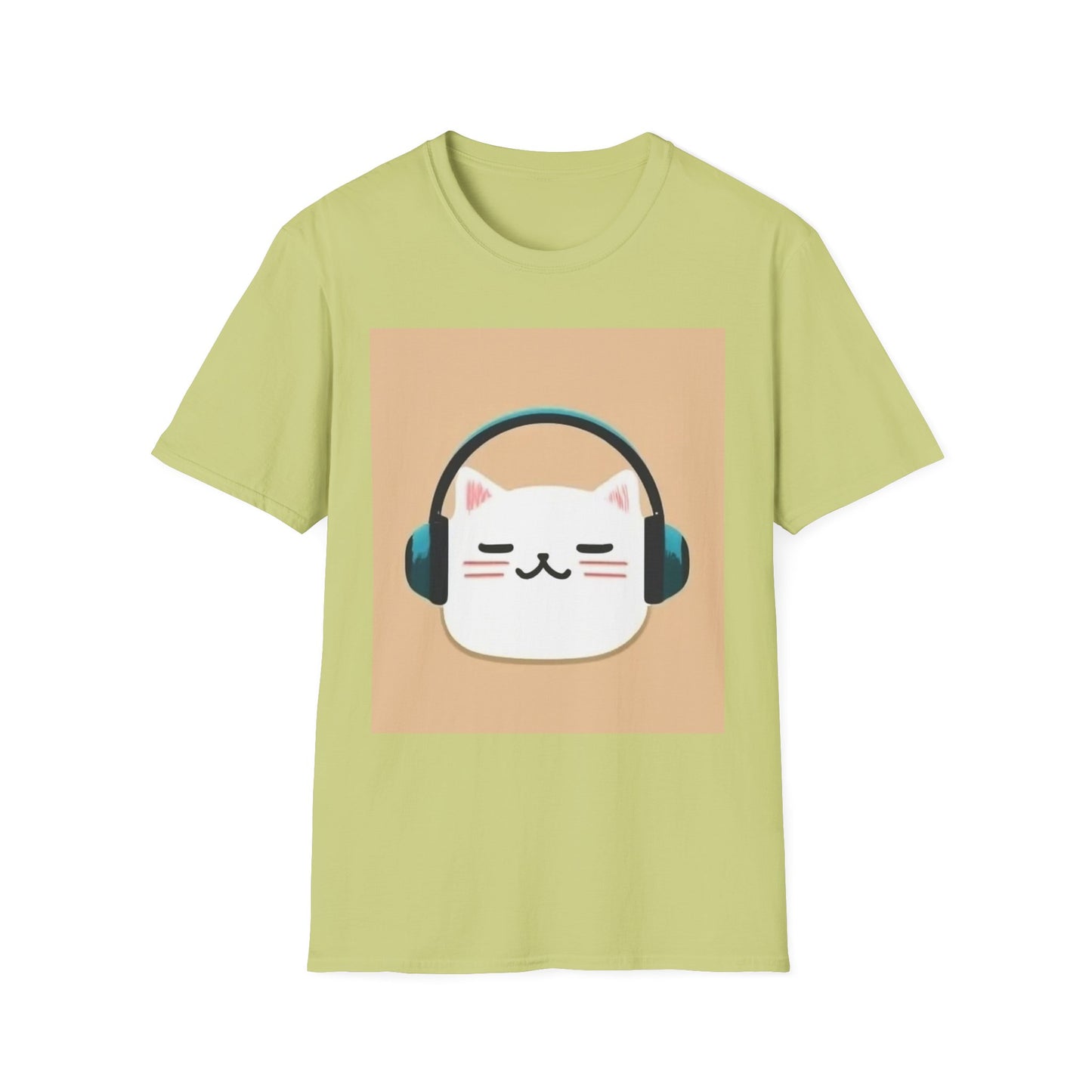 Cute Cat with Headphones Unisex Softstyle T-Shirt